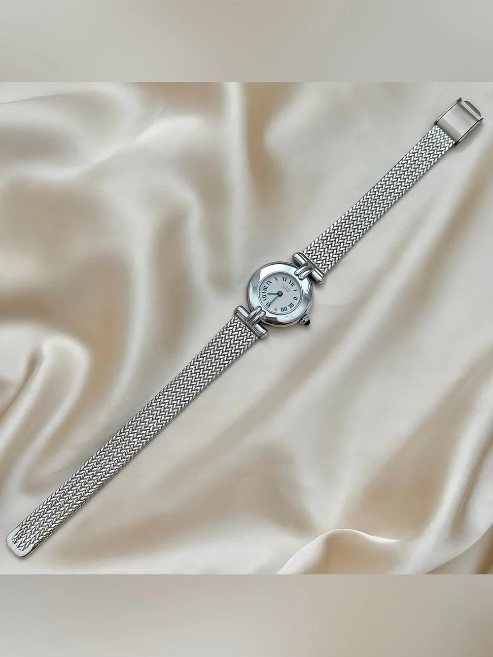 AUTHENTIC VINTAGE CARTIER SILVER WATCH - WITH BOX